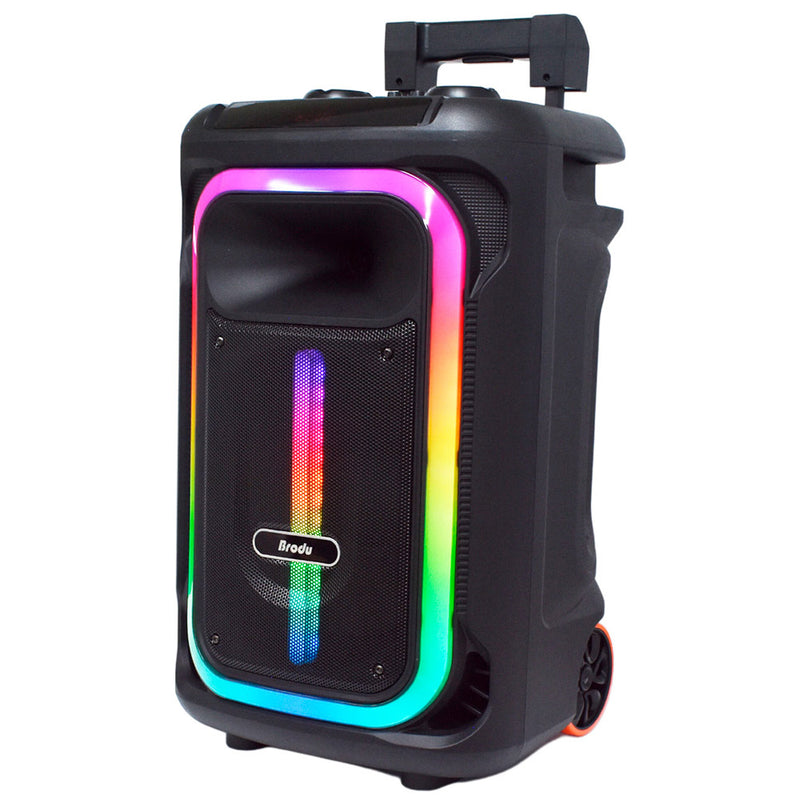 parlante  bluetooth de 12 pulgadas con soporte para celular, ruedas, agarradera y luces rgb / bts-1928