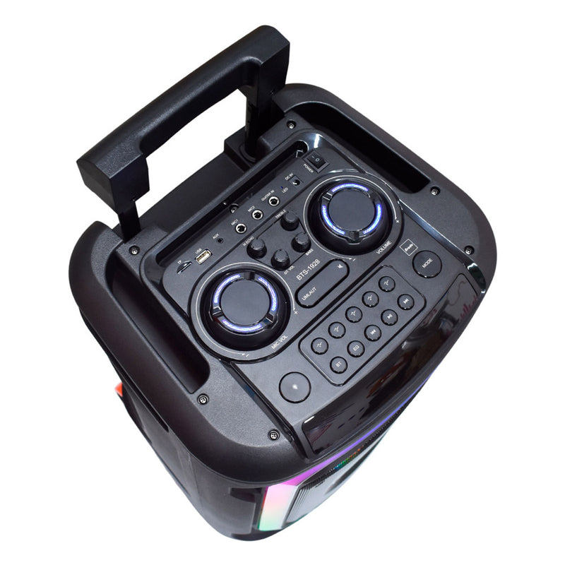 parlante  bluetooth de 12 pulgadas con soporte para celular, ruedas, agarradera y luces rgb / bts-1928