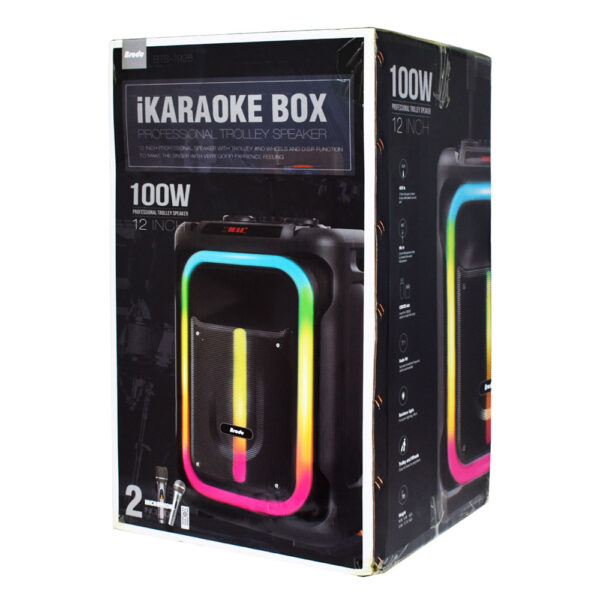 parlante  bluetooth de 12 pulgadas con soporte para celular, ruedas, agarradera y luces rgb / bts-1928