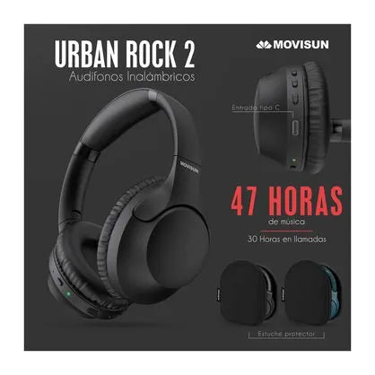Audifonos Movisun Urban Rock 2 Bass Boost Diadema Negro + estuche